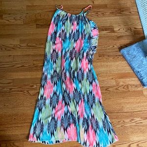 Volcom Maxi Dress Swim Cover Up Beach Neon Graphic Print Sz M PERFECT